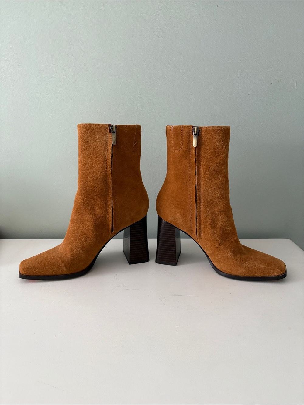 Sam Edelman Suede Square-Toe Ankle Boots in Camel - Women's - Picture 3 of 7